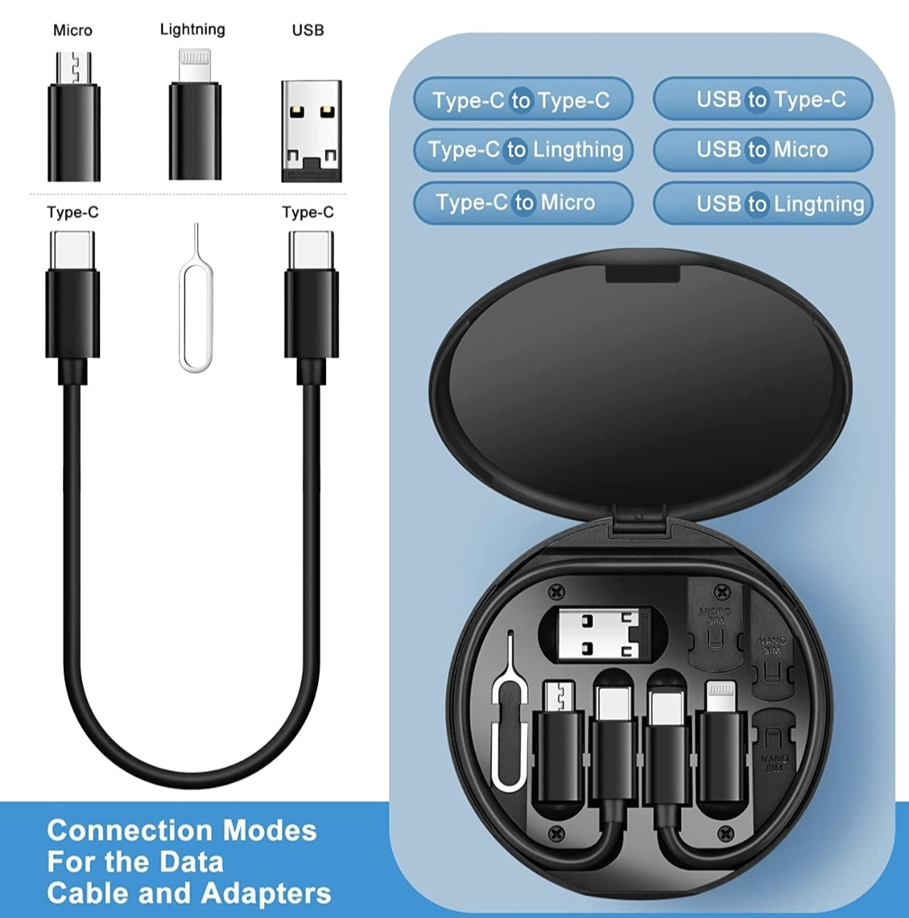 Mini Multi-Functional Fast Charging Data Cable Set (5-in-1)